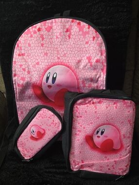 Nintendo Pink Kirby Kids Backpack, Lunch Bag & Pencil Case Set